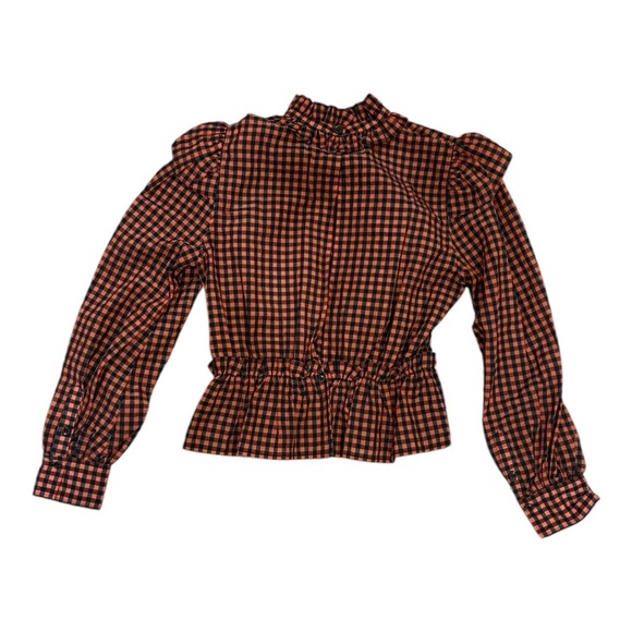 Ganni Ruffled Peplum Blouse with Puff Sleeves (EU 42/US L) - Picture 4 of 8